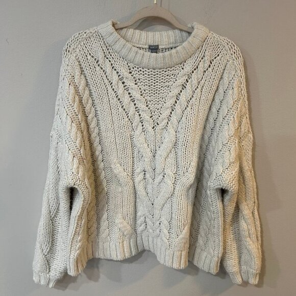 Aerie Cable Knit Crewneck Chunky Knit Sweater Ivory Cream Women’s Size Small - Picture 2 of 7